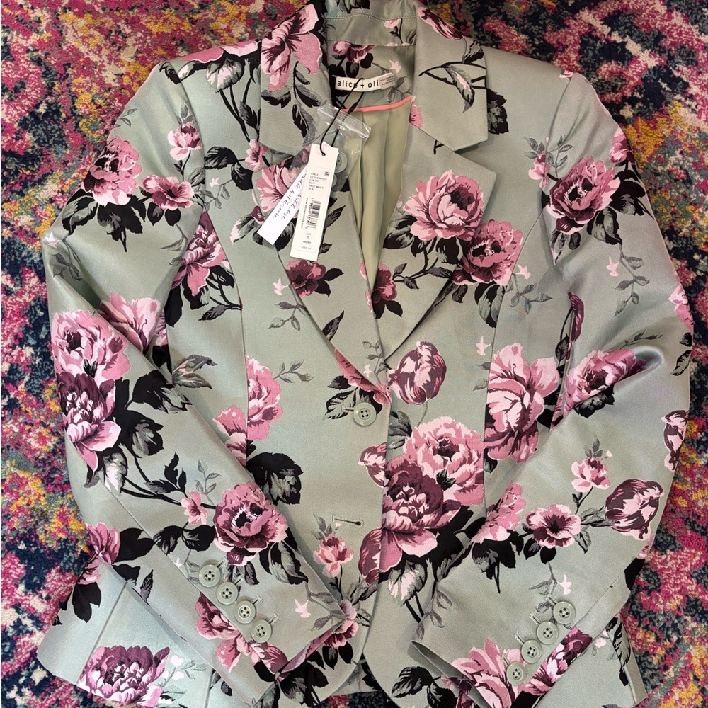 Alice + Olivia Sage and Pink Floral Blazer